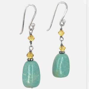 Silpada .925 Sterling Silver, Yellow Crystal & Turquoise Dangle Earrings (W1290)